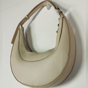 MNG Minimal Crescent Shoulder Bag in Beige